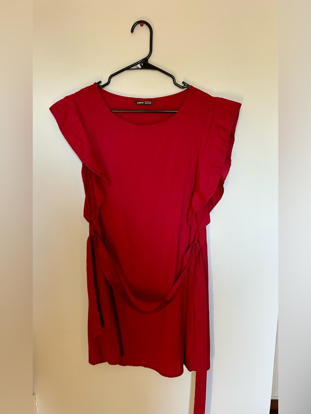 SHEIN Red Scoop Neck Dress with Removable Tie